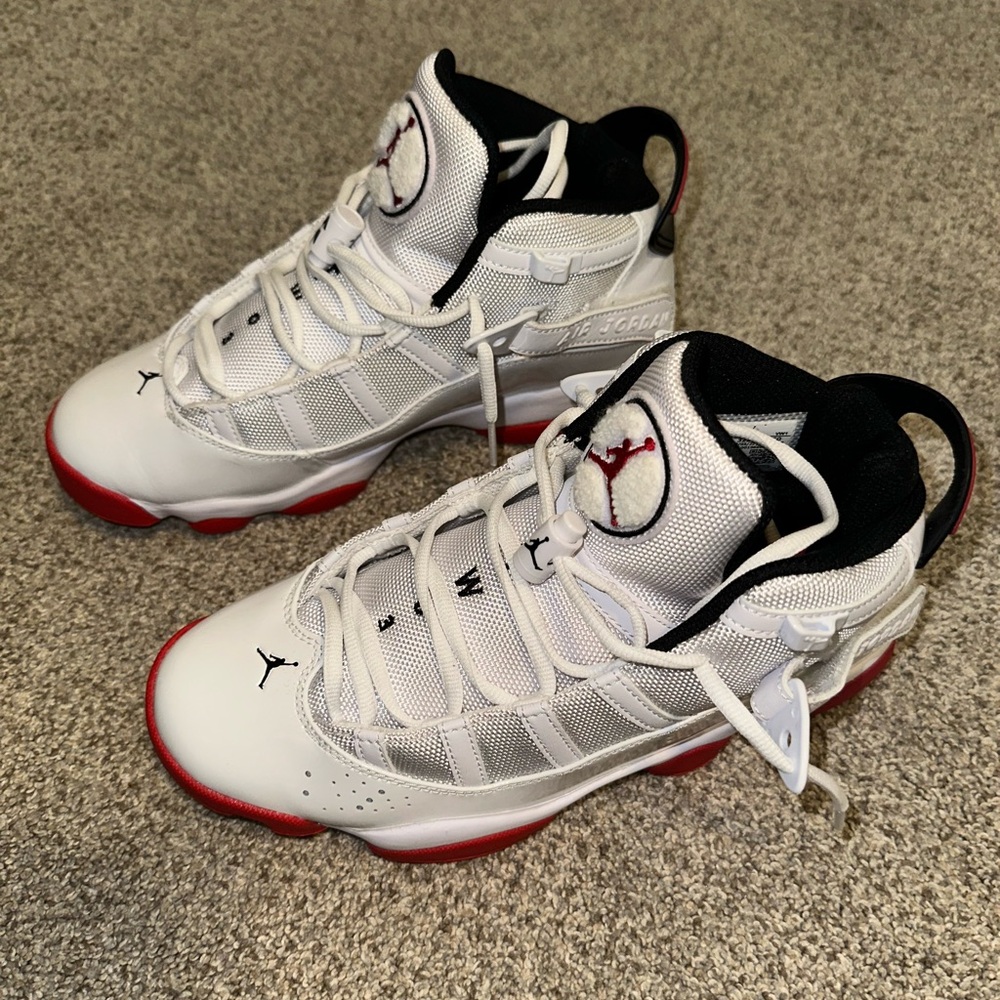 White and Red Jordan 6 Rings Shoes
